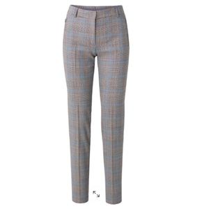 NWT AKRIS PUNTO Fabia Slim Glen Plaid Pants- Black-Cream-Japan Blue Size10